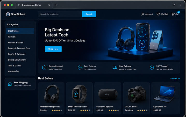 E-commerce website demo preview